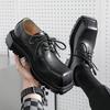 Mens Fashion Original Leather Shoes Lace-up Derby Shoe  Designer Square Toe Platform Footwear Punk Nightclub Dress Sneakers