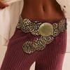 Exaggerated Wide Boho Disc Belt Rivet Carved Buckle Waist Belt Woman Vintage Belt  Dress Decoration