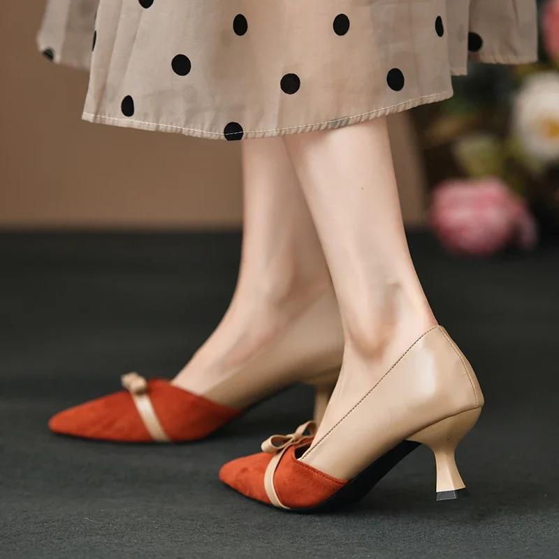 Women Sandals Spring Shallow Pointed Toe Elegant Low Heels Red Female Mary Jane Shoe Flannel Thin Heels Step On Ladies Pumps