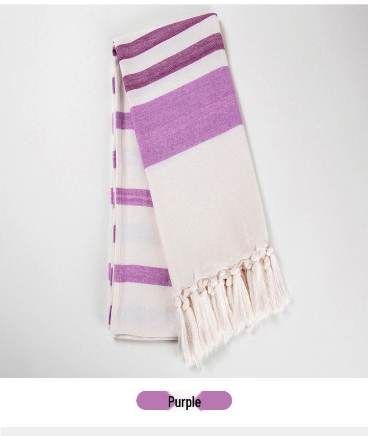 Очень большое полосатое полотенце-шаль для турецкой бани и пляжа с кисточками
