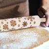 Christmas Wooden Rolling Pins Engraved Embossing Dough Pin with Snowflake Pattern Baking Tool