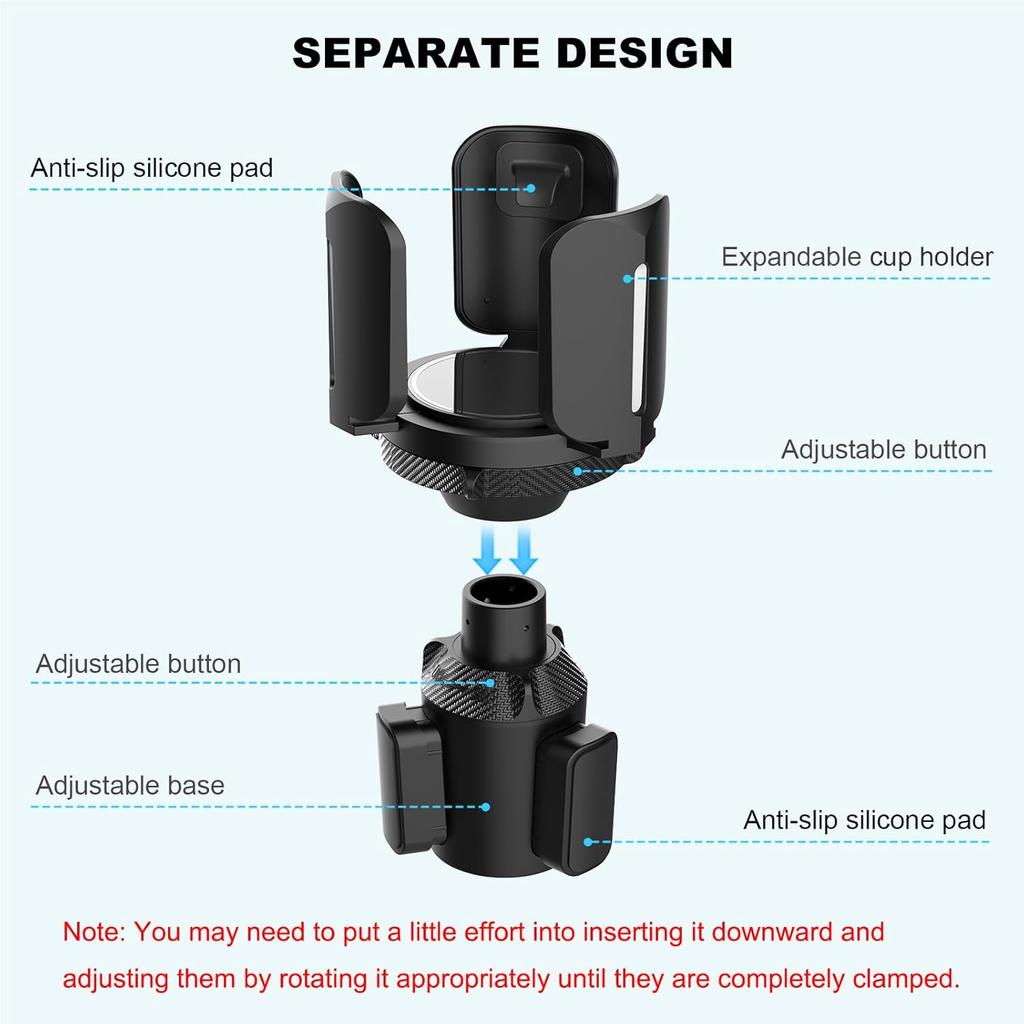 Upgraded Version 64 Ounce(about 1.9 kg)Large Cup Holder with Extended Coaster,Expandable Cup Holder Adapter with Adjustable Base,Universal