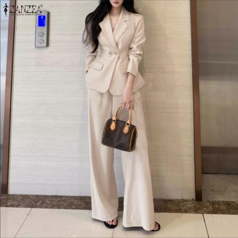 ZANZEA Женский кардиган-блейзер с длинным рукавом и брюки, повседневные костюмы-двойки