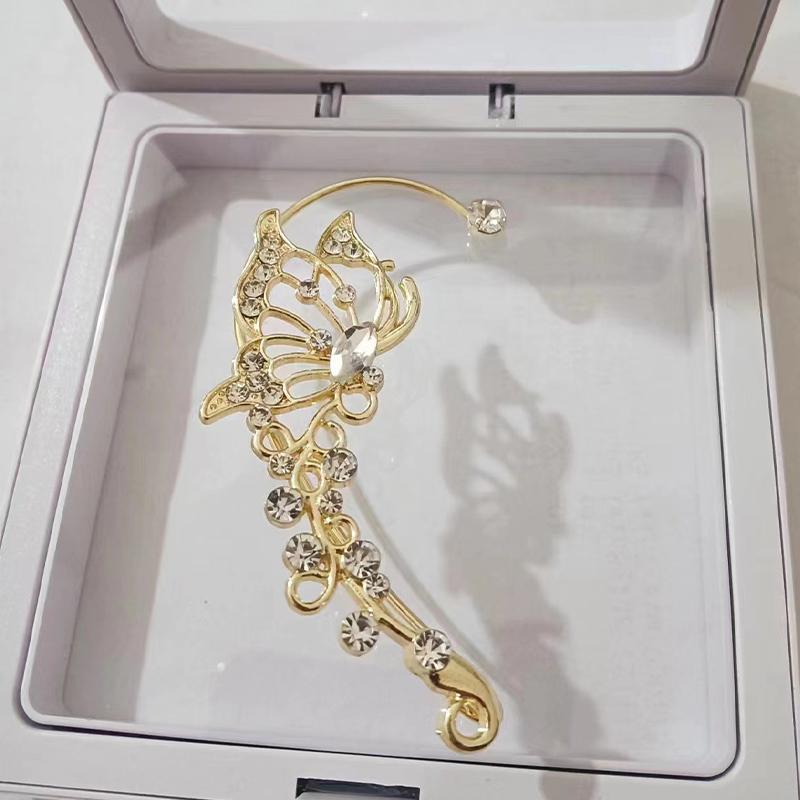 Новое поступление Блестящие хрустальные серьги-клипсы на ухо в виде бабочки для женщин Модные серьги-гвоздики с кисточкой и цепочкой в виде цветка Свадебные украшения
