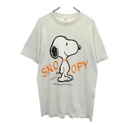 90-е годы Старая футболка SNOOPY с коротким рукавом Сделано в США Серая Мужская Б/У