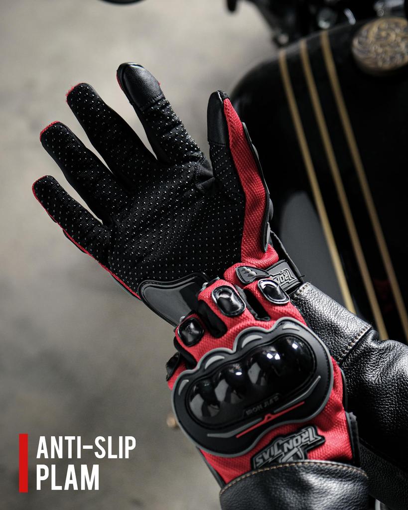 Iron Jia’s Bike Gloves, Motorcycle Gloves, Smartphone-Compatible, Touchscreen-Compatible, Non-Slip, for Summer, Anti-Vibration, Breathable, Durable