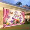 2D Pink Curtain & Tulip Feliz de las Madres Photo Booth Background