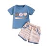 Baby Toddler Boy Shorts Set Baseball Embroidery Short Sleeve T-Shirt Plaid Shorts 2 Piece Summer Outfit
