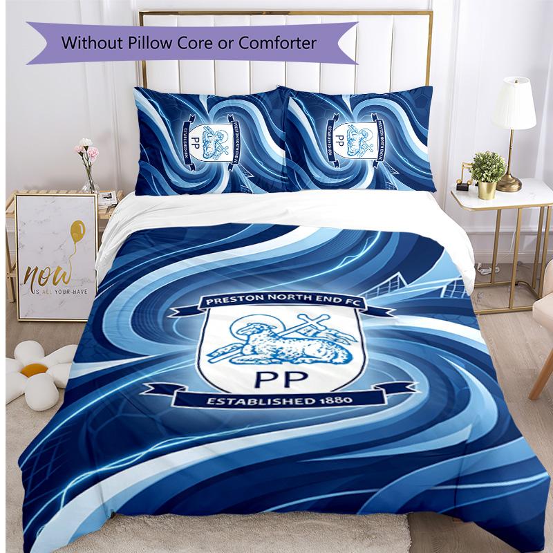 Preston North End Football Printed 3 Pieces Bedding Set, Comfortable Skin Friendly Bedroom Duvet Cover Set