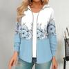 Women Autumn Winter Hooded Coat Flower Print Zipper Closure Long Sleeve Thick Warm Color Matching Loose Soft Elastic Cuff Lady Jacket Hoodie
