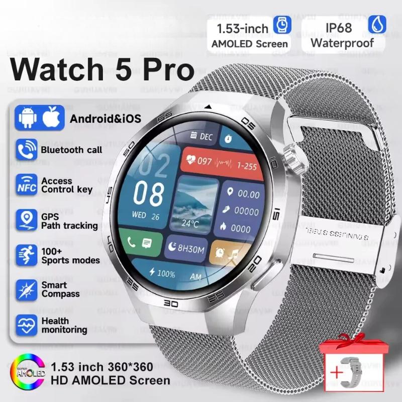 2025 Новые часы GT5 Max Смарт-часы HD AMOLED Экран NFC GPS Трекер Звонок по Bluetooth Здоровье Водонепроницаемые Смарт-часы Мужские Женские Для Huawei