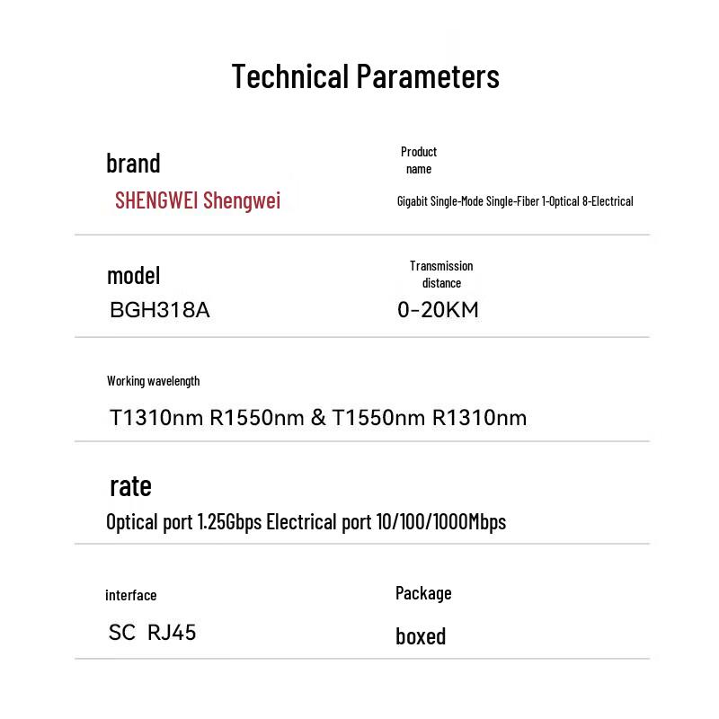 Shengwei BGH218A Gigabit Single-Mode Single-Fiber Optical Transceiver