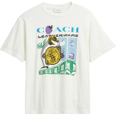 Coach FW25 Хлопковая футболка с круглым вырезом и графическим принтом, с коротким рукавом, унисекс, CCA57-NFY