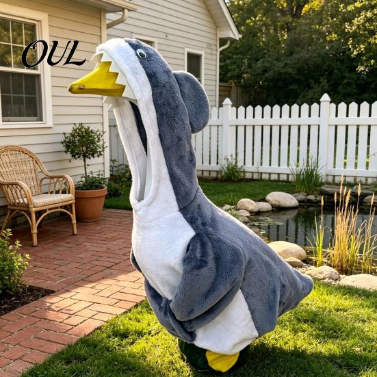 Cute Gray Shark Goose Clothes Porch Outfit, Costume with 3D Fin Durable Statue Suit Design for 23" Gooses Decoration, Patio Yard Garden Lawn
