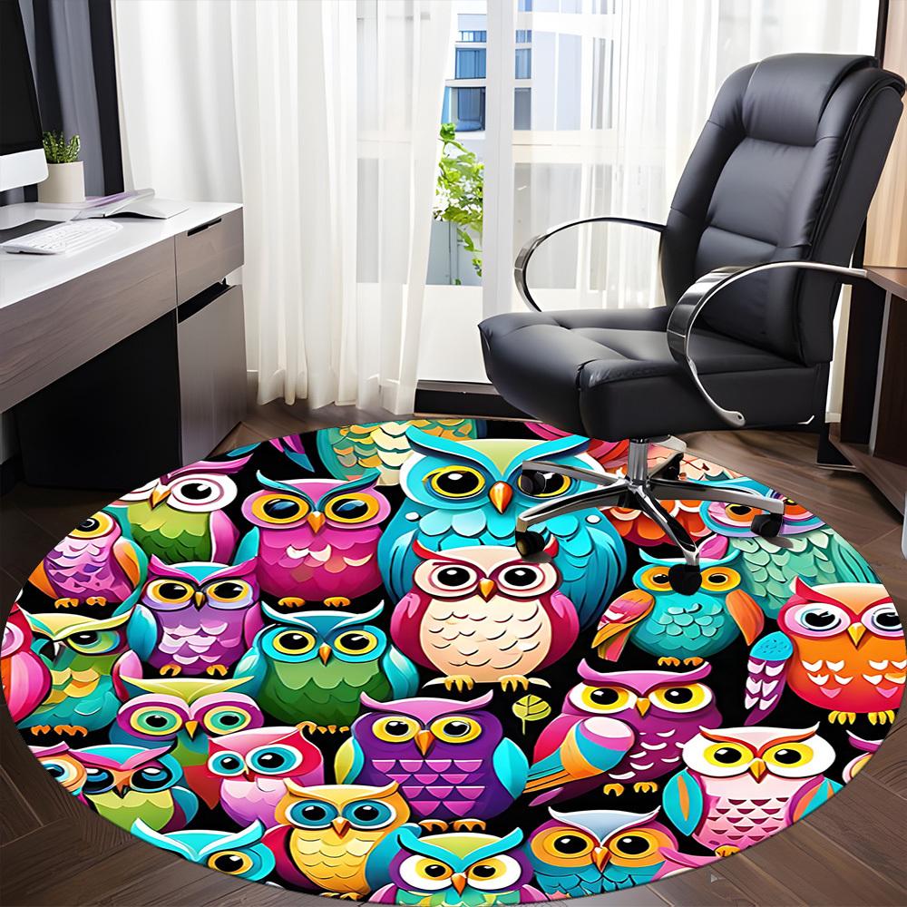 1pc Owl Pattern Office Round Area Rug, Indoor Mat Suitable For Office, Under Office Chairs Bedroom Living Room Home Decor, Room Deco