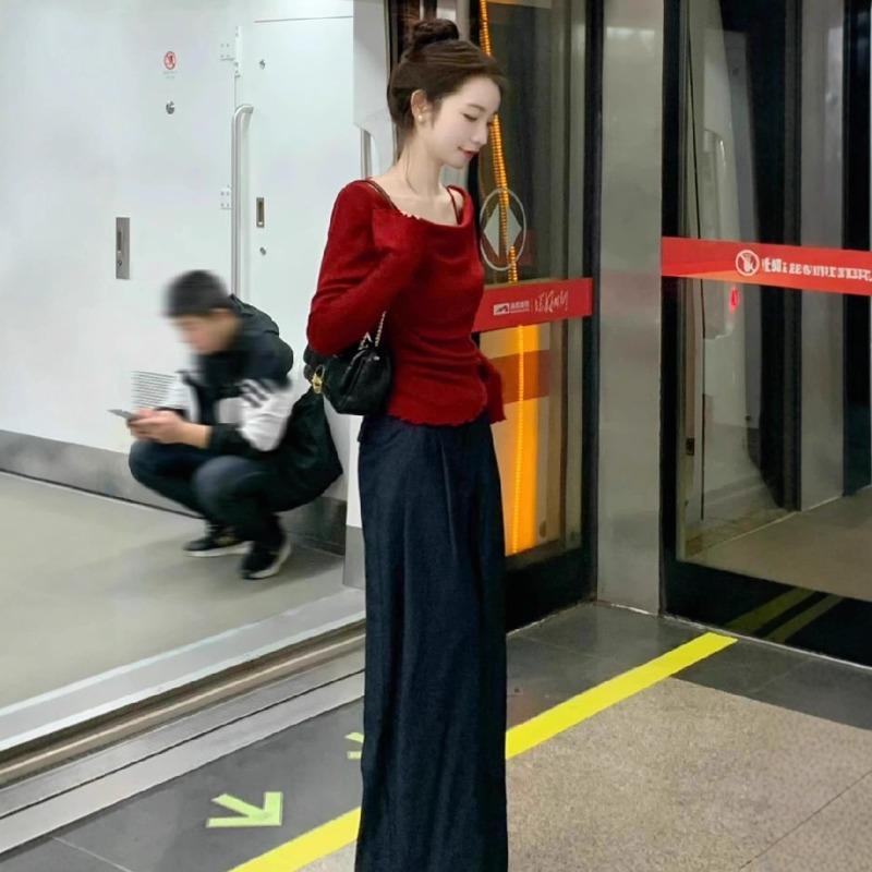 Long-sleeved Knitted Sweater Women's New Atmosphere Early Autumn Wear Slim-fitting Sweater Bottoming Shirt Top