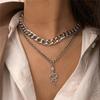 Punk Vintage Snake Pendant Necklace For Women Hip Hop Gold Color Multilayer Chunky Chain Portrait Coin Necklace Fashion Jewelry