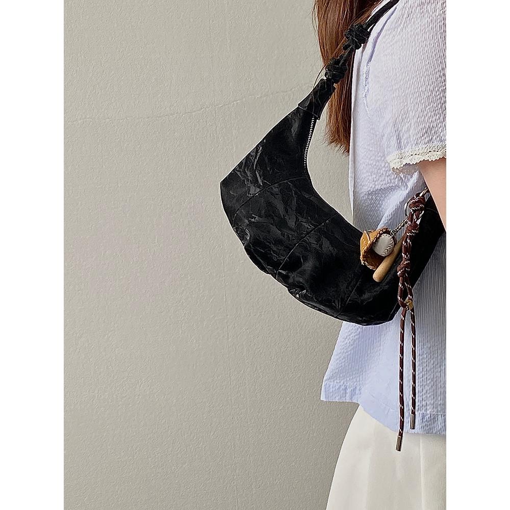 IELGY Ladies Underarm Bag All-Match Lazy Style Black Portable Croissant Bag
