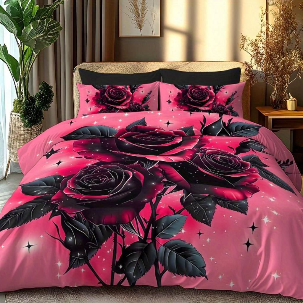 Valentine Day Pink Rose 3D Print Bedding Set Love Romantic Soft Duvet Cover King Queen Twin Single Size Bithday Gift Room Decor