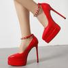 Красные туфли-лодочки на высоком каблуке Женская платформа Элегантные 2025 Ремешок на щиколотке Черные Белые Женские туфли-лодочки на каблуке Вечерние Свадебные туфли