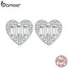 BAMOER стерлингового серебра 925 пробы блестящие серьги в форме сердца серьги-гвоздики с квадратным цирконом для женщин обручальные ювелирные украшения