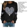 Women Tops Round Neck Long Sleeve Tee Shirt Shiny Sequins Heart Print Sweatshirt Spring Autumn Daily Wear