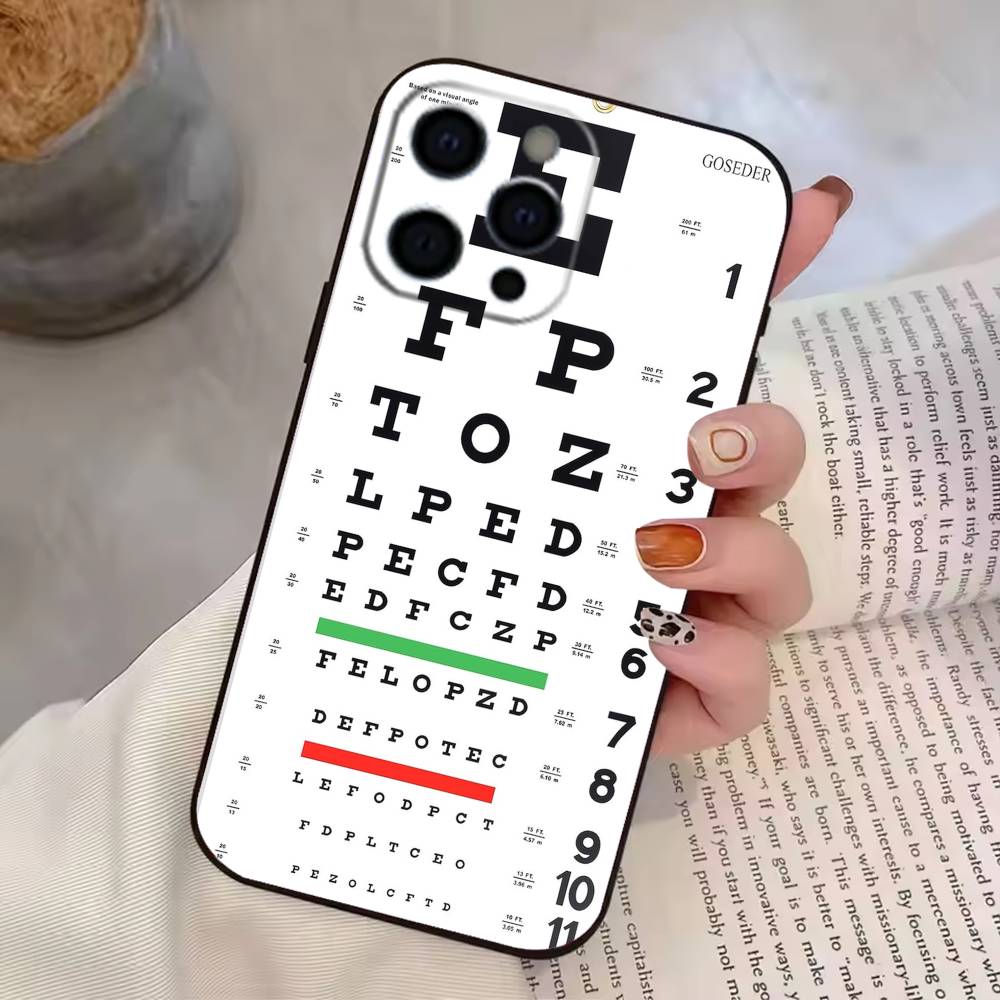 Eye chart Phone Case For iPhone 17, 16,15,14,13,12,11 Plus,Pro Max, Others Soft Black Cover