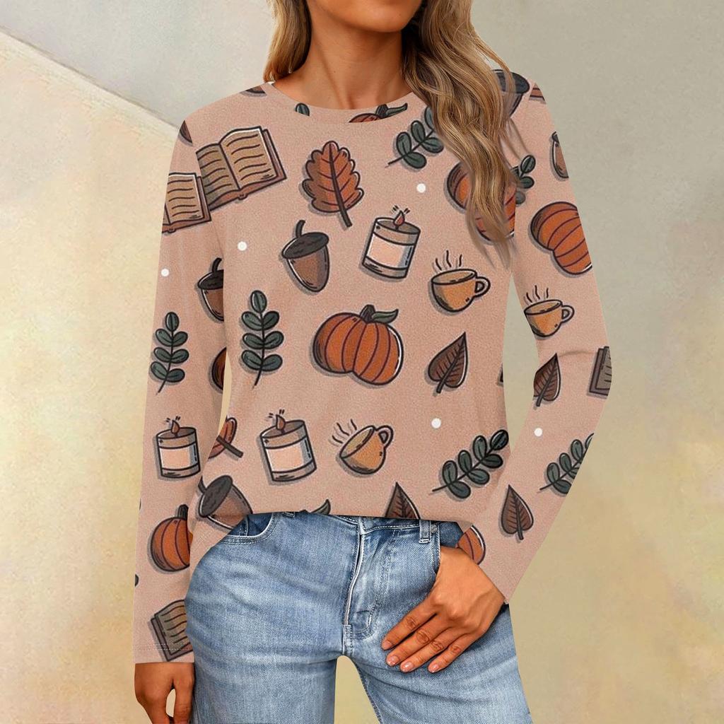 Женская свободная повседневная повседневная футболка с длинным рукавом и круглым вырезом, сплошной цвет, топ