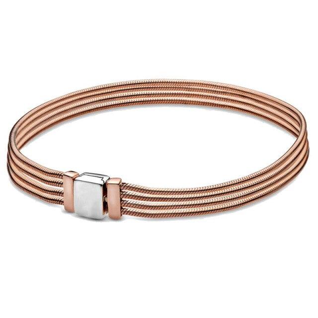 Original Rose Gold Woven Mesh Reflexions Multi Chain Bracelet Fit 925 Sterling Silver Bangle Bead Charm Diy Jewelry