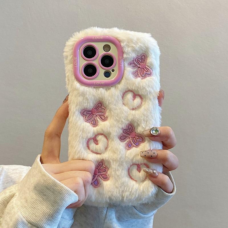 Милый мультяшный плюшевый чехол для телефона iPhone 16 Pro 15 Plus 14 13 12 Pro Max 11 складной держатель объектива мягкий защитный чехол