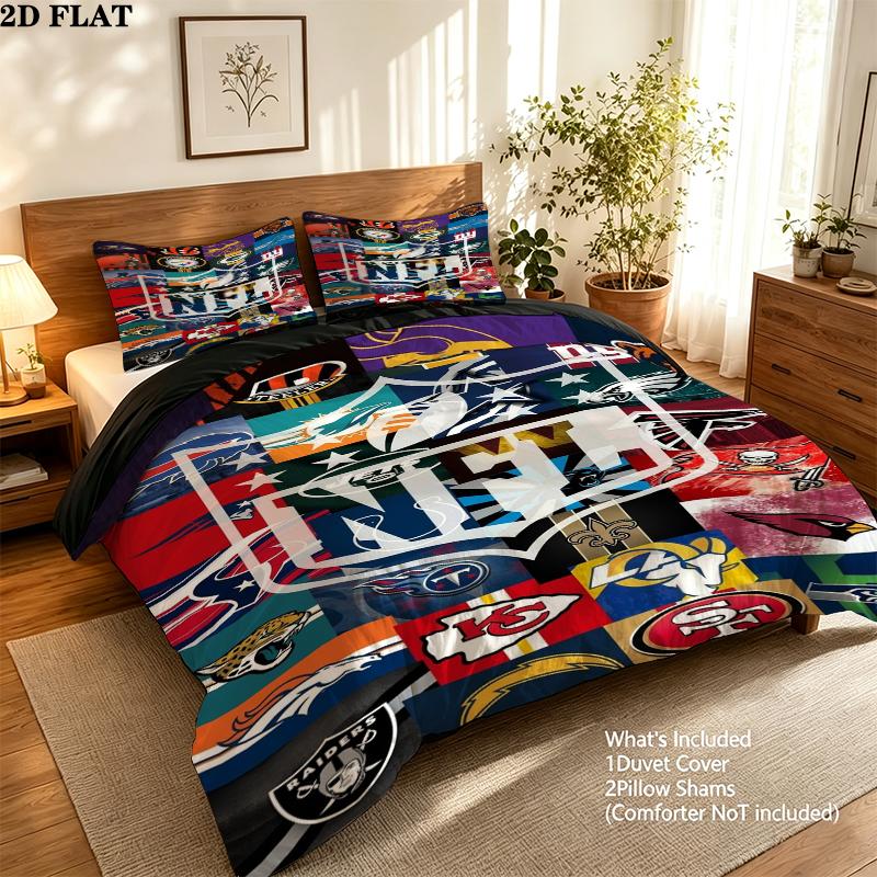 National Football League Pattern Bedding uilt Set uilt Cover Pillowcase Home Decoration Birthday Gift (1 * duvet cover + 2 * pillowcase without core)