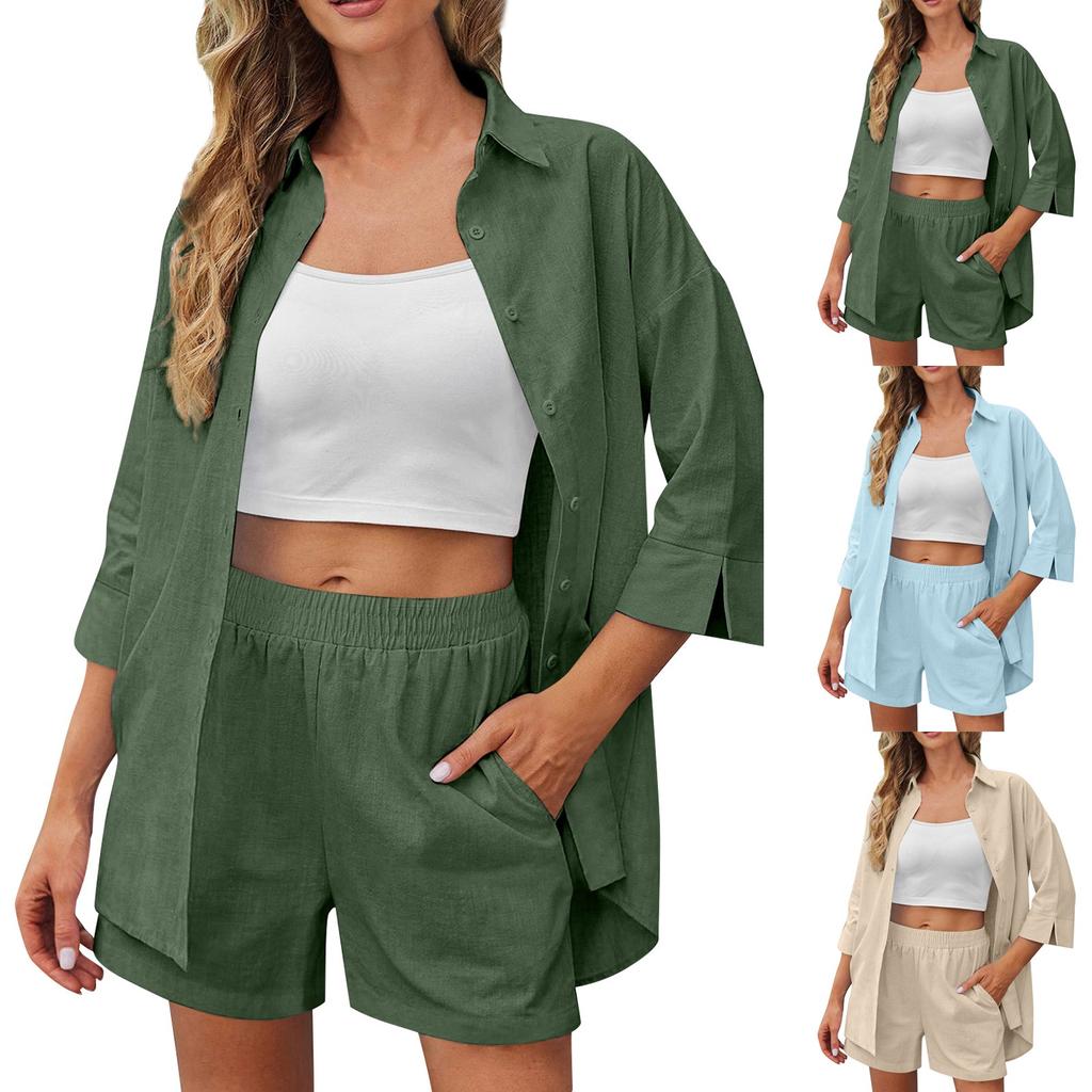 Women's Casual, Fashionable, Sexy, Comfortable, Breathable And Cool Solid Color Short-sleeved Shorts Set