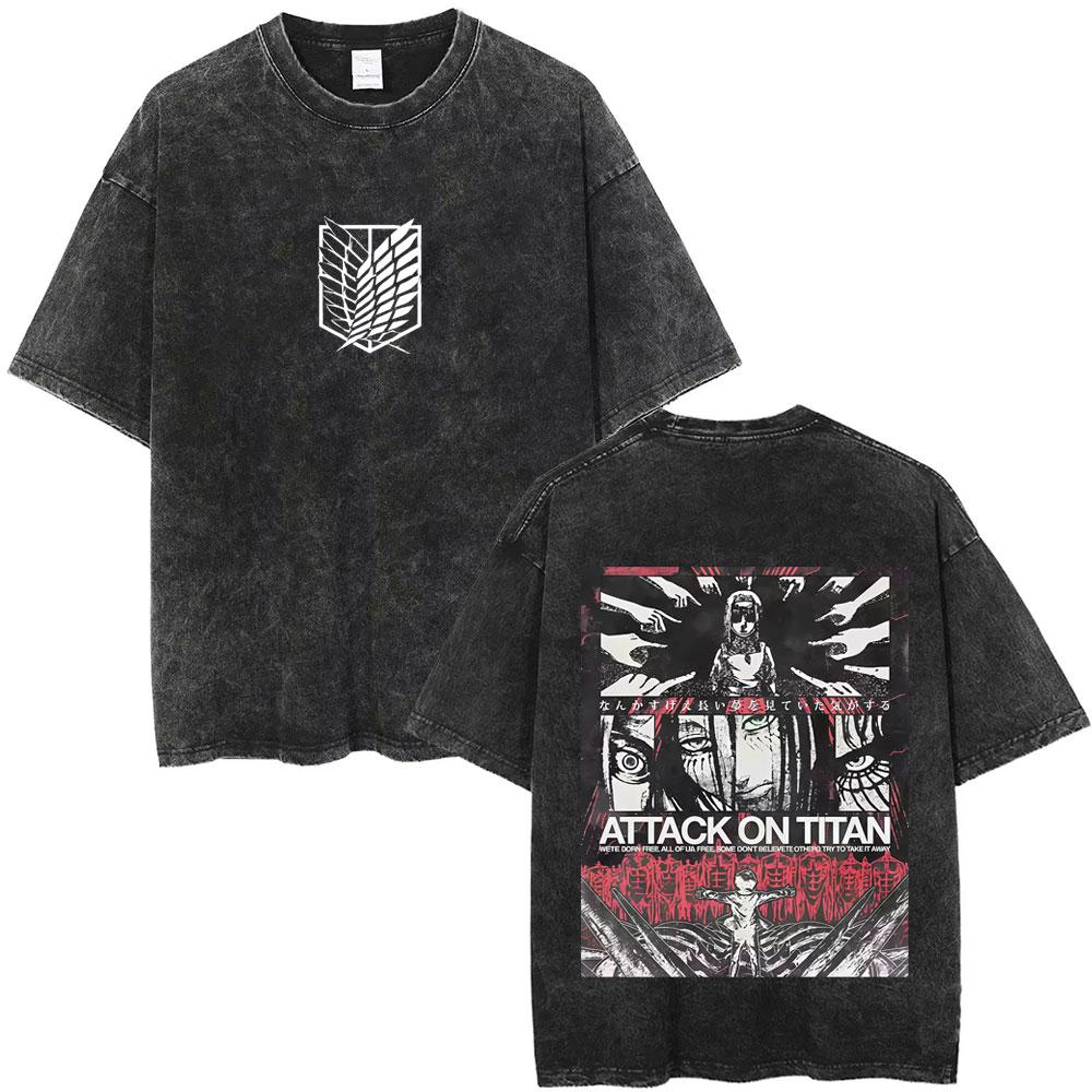 Washed Vintage Anime Attack on Titan Mikasa Ackerman Merch Tshirt Men Women Manga Cosplay Oversized T Shirt Man Cotton Tshirts