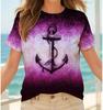 Футболка большого размера для женщин с рисунком якоря, футболки, летние повседневные топы с коротким рукавом, футболки с круглым вырезом, женская одежда, пуловер