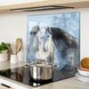 Glass Kitchen Serving Board with Graphics Gray Horses Winter 60x52 cm