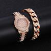 Full Diamond Roman Literary Steel Belt Watch Female Gypsy Temperament Business Quartz Watch Hip Hop Wind Full Diamond Bracelet Set