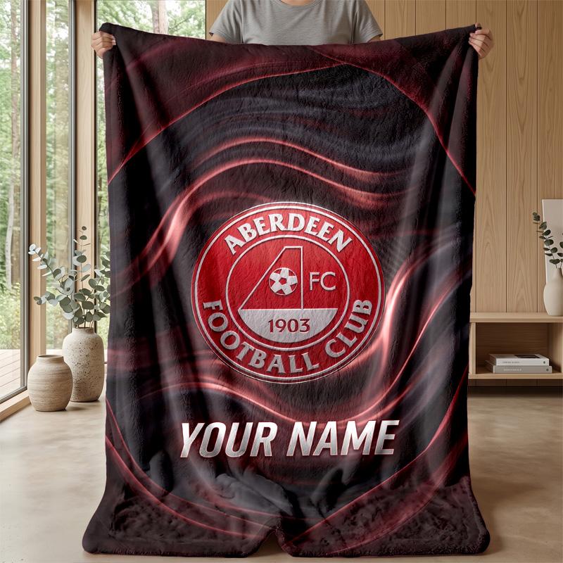 Custom Text Flannel Throw Blanket, Lightweight Cozy Bed Sofa BlanketAberdeen FC