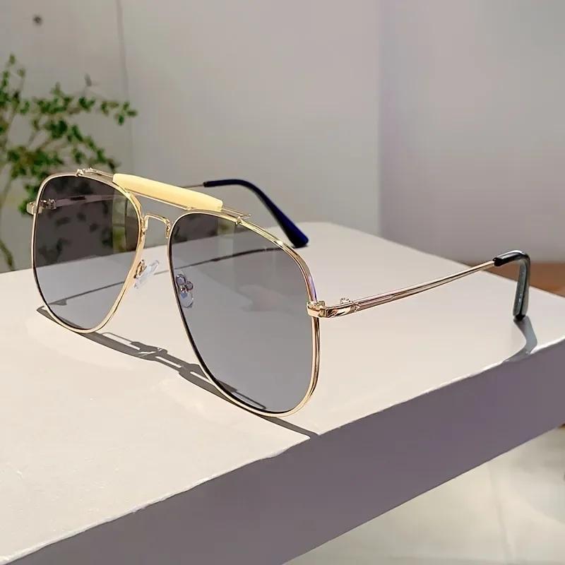 Винтажные солнцезащитные очки-пилоты Новые модные солнцезащитные очки оверсайз с двойной переносицей для улицы Модный брендовый дизайн Защита от УФ-лучей