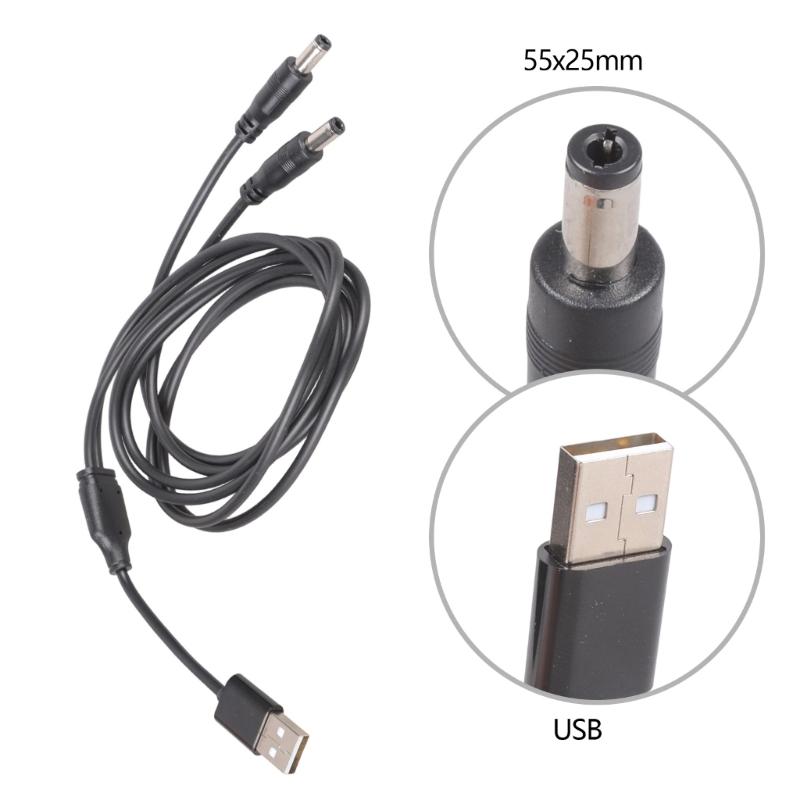 USB-кабель питания на два разъема 5.5x2.5мм 5V3A Для вентилятора, системы освещения, камеры видеонаблюдения