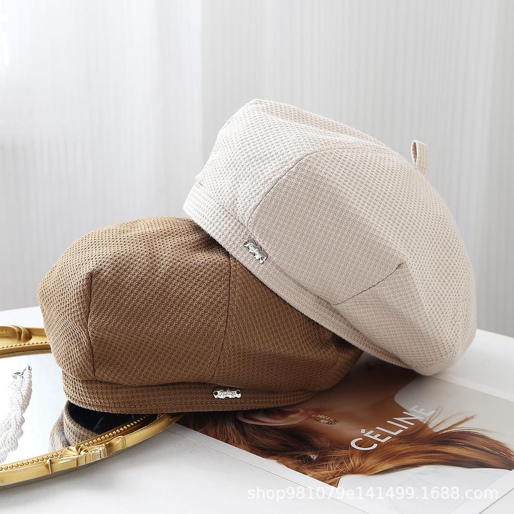 Metal small standard versatile fine grid beret women's early autumn breathable face small retro literary painter hat