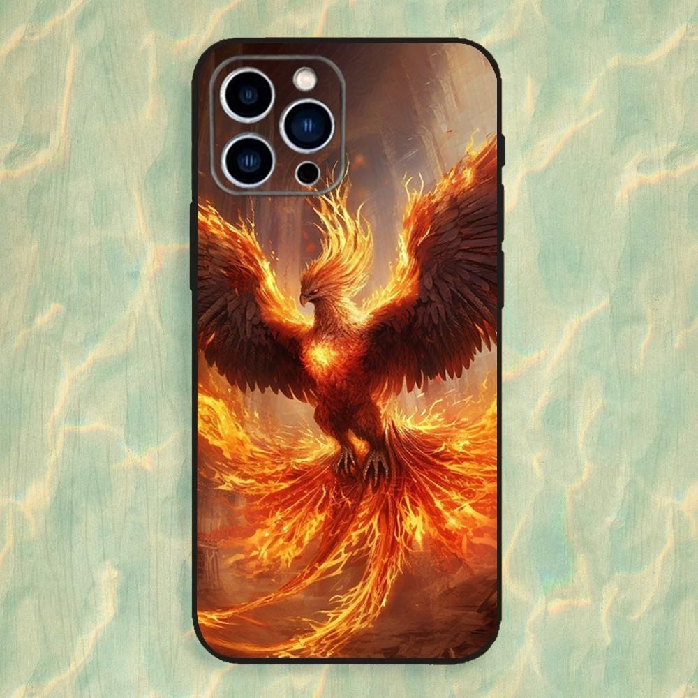 Myth Art Phoenix Phone Case For iPhone 16,15,14,13,12,11 Plus,Pro Max,XS,X,XR,SE,Mini,8,7,Soft Silicone Black Cover