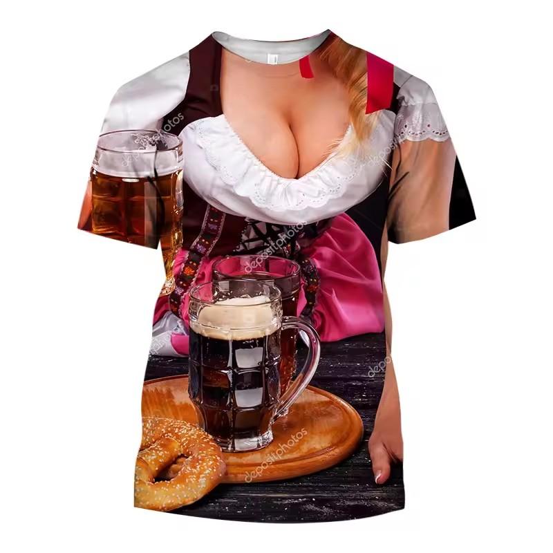 Летняя популярная хип-хоп мужская забавная футболка, новая пивная красота, 3D модная повседневная индивидуальная одежда с коротким рукавом и круглым вырезом большого размера