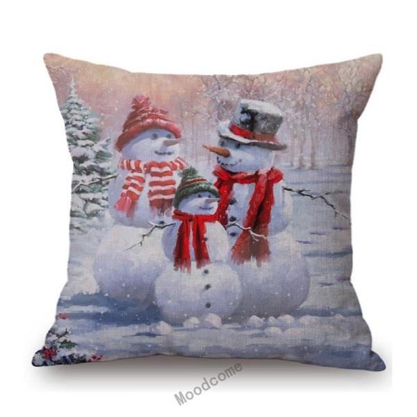 Cute Santa Claus Snowman Oil Painting Home Decoration Children Room Cotton Linen Sofa Throw Pillow Case Chair Seat Cushion Cover