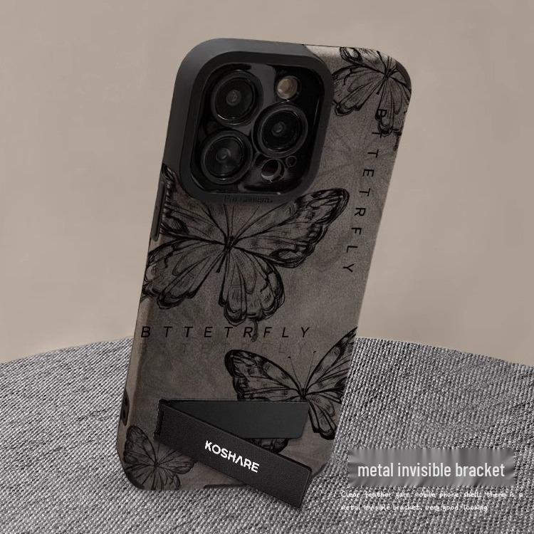 Ретро чехол из замши с текстурой кожи бабочки для iPhone 15 Pro Max с женской цепочкой