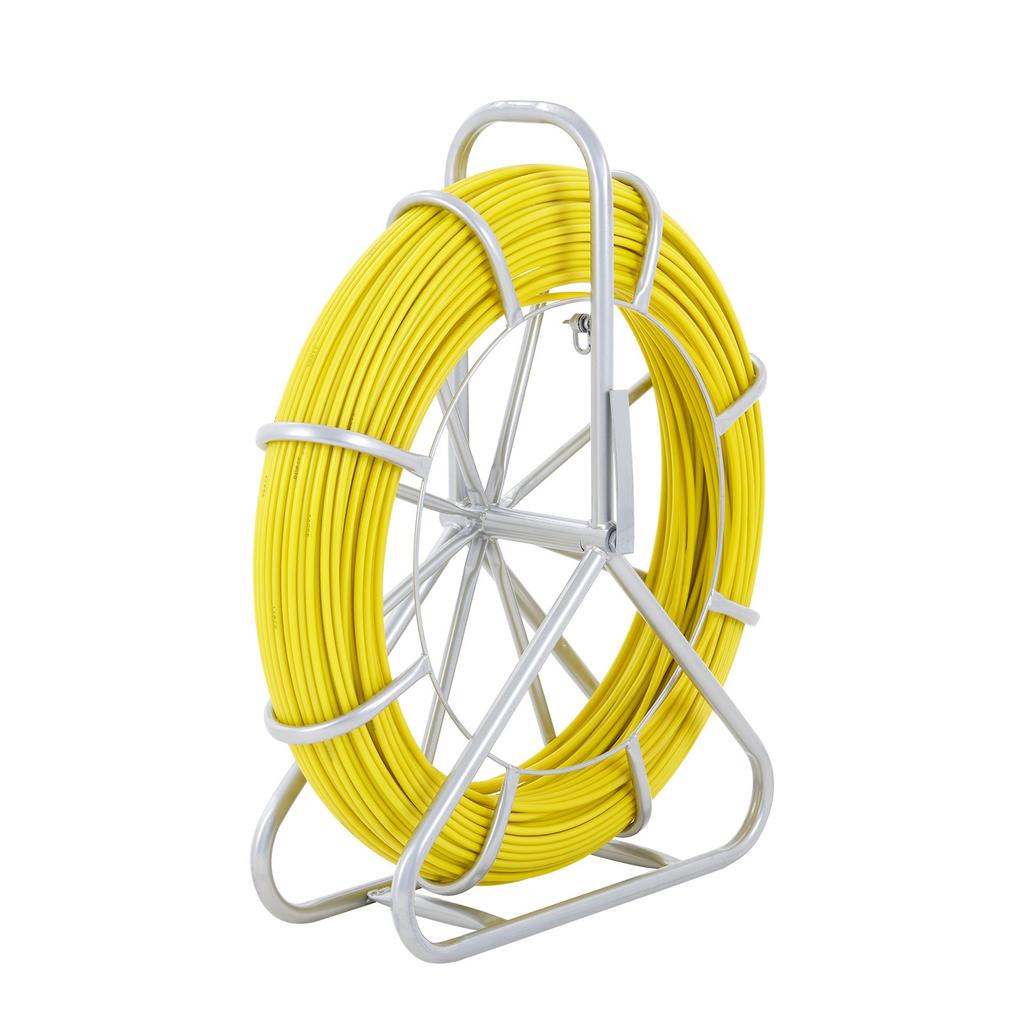 VEVOR Fish Tape Fiberglass, 150.3 m, 8.0 mm, Duct Rodder Fishtape Wire Puller, Cable Running Rod with Steel Reel Stand, 3 Pulling Heads