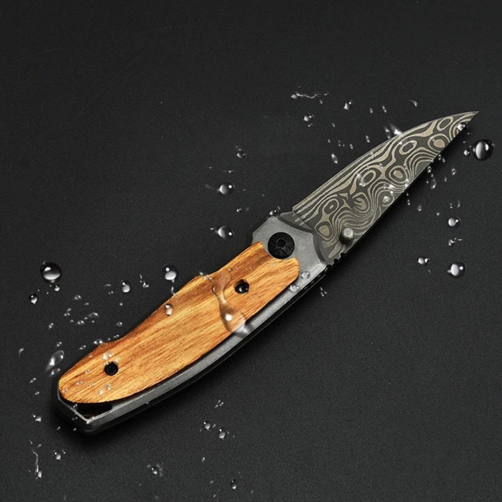 Folding Knife Damascus Pattern Camping  Mountaineering Portable Multi Purpose Folding Knife  Klappmesser Buterffly