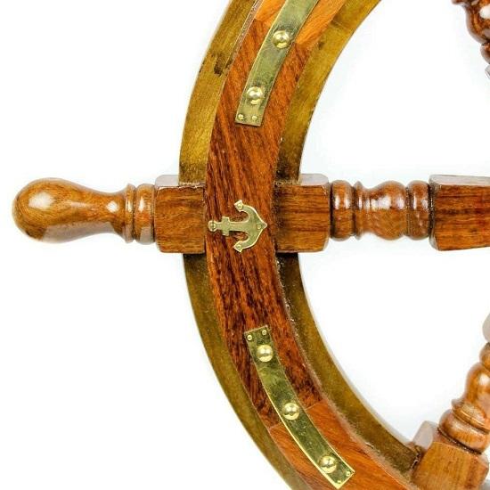 18-дюймовое судовое деревянное колесо-латунный якорь и полоски колесо-деревянные ручки колесо-декор стены-домашний декор-деревянное колесо с шестью встряхиваниями