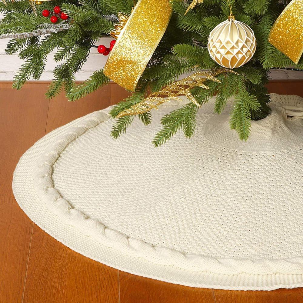 Polyester Knitted Christmas Tree Skirt Large Size Xmas Tree Foot Cover New Year