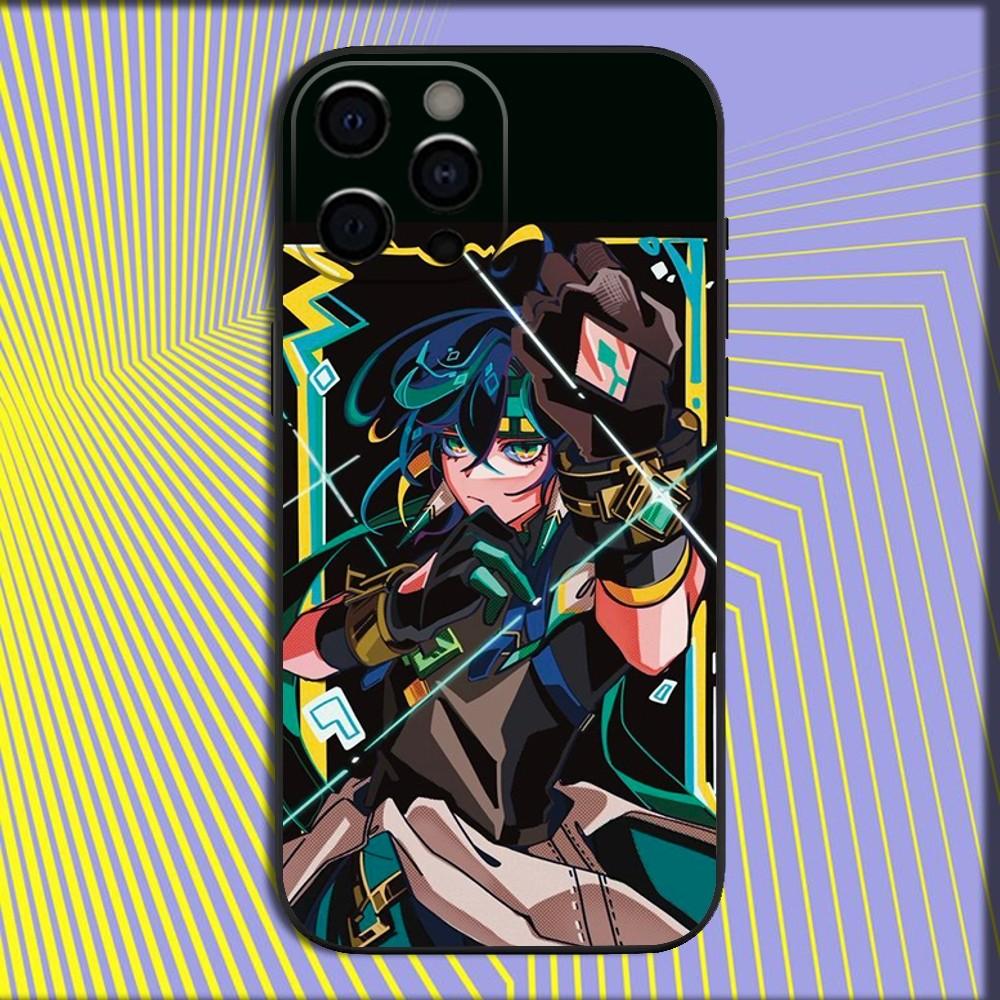G-Genshin Impact Кинич Чехол для телефона Для iPhone 16,15,14,13,12,11,Pro,X,XS,Max,XR,Plus,Mini Мягкий Черный Чехол