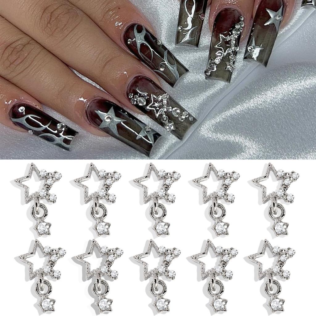 3D Exquisite Heart Crown Five-pointed Rhinestones Nail Charms Luxury Gold/Silver Diamond Jewelry Nail Decoration Accessories